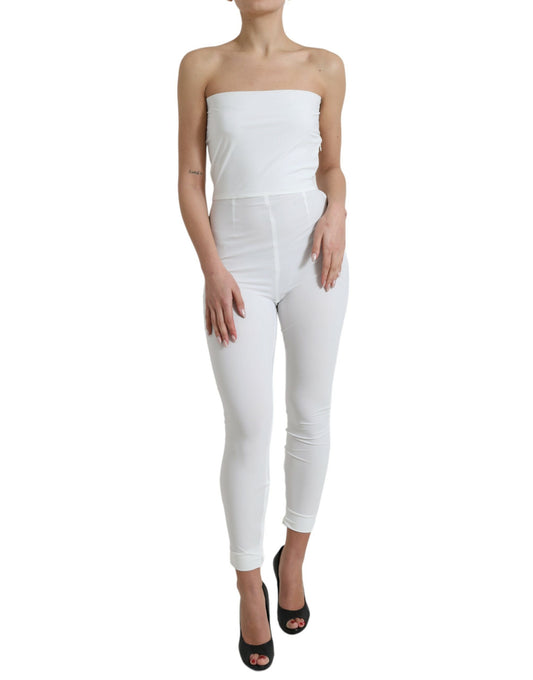 Dolce & Gabbana witte nylon, bandjesloze, aansluitende jumpsuitjurk