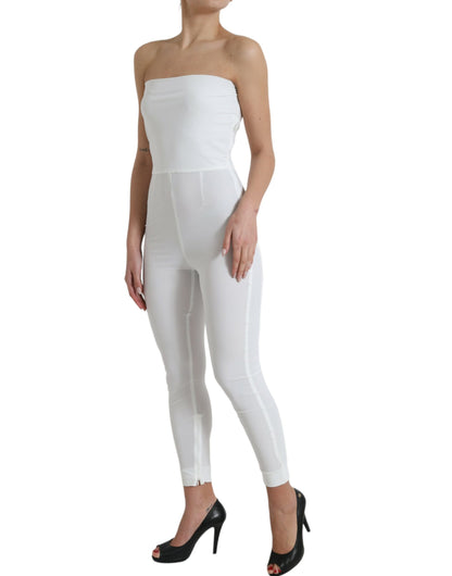 Dolce & Gabbana witte nylon, bandjesloze, aansluitende jumpsuitjurk