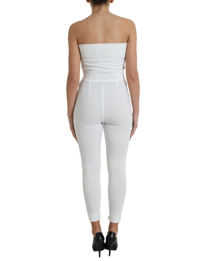 Dolce & Gabbana witte nylon, bandjesloze, aansluitende jumpsuitjurk
