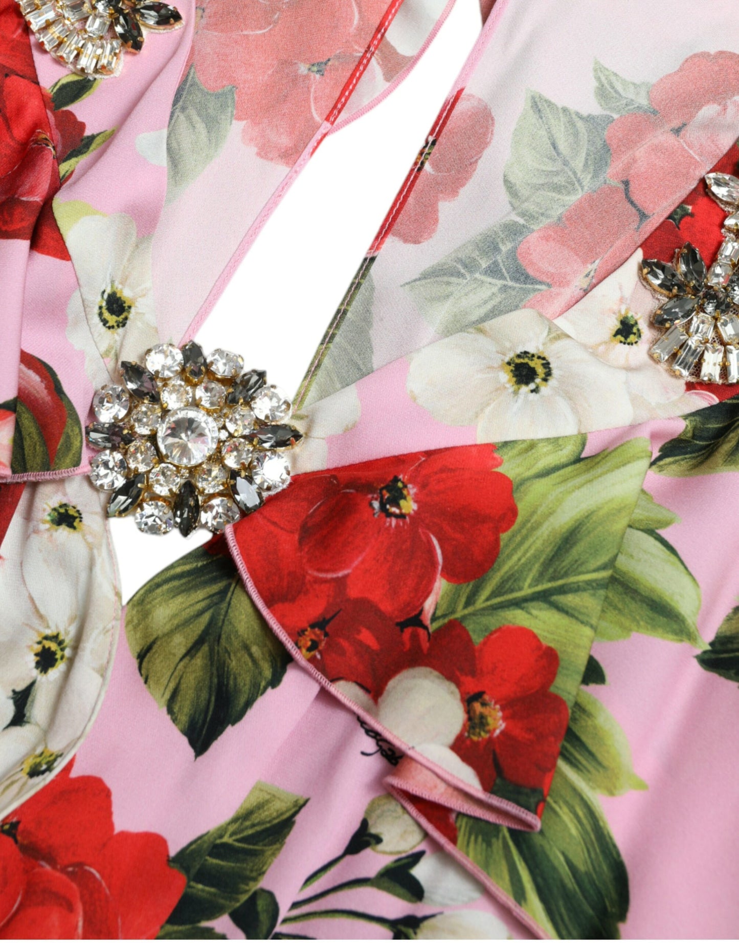 Robe trapèze multicolore à motifs floraux et ornements en cristal de Dolce & Gabbana