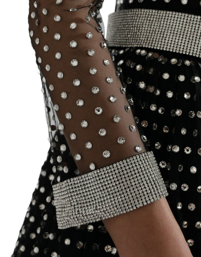 Dolce & Gabbana zwarte A-lijn jurk met kristallen versieringen