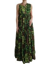 Dolce & Gabbana Green Banana Leaf Sleeveless Long Maxi Dress