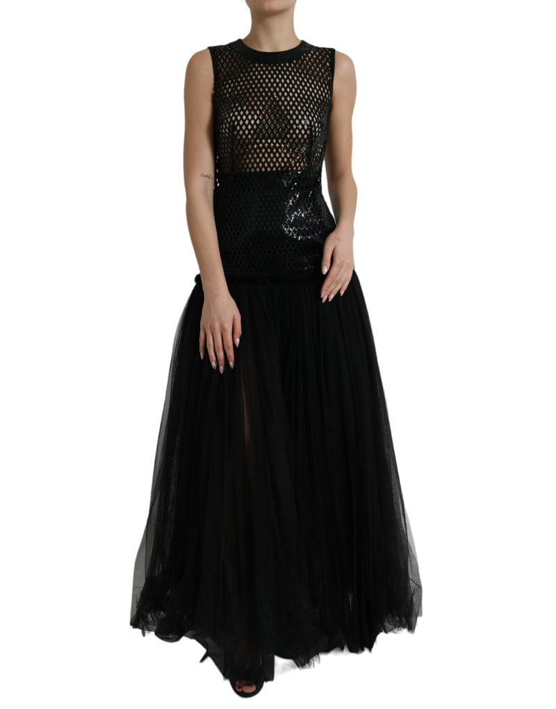 Robe de soirée sans manches en maille à sequins noirs Dolce & Gabbana