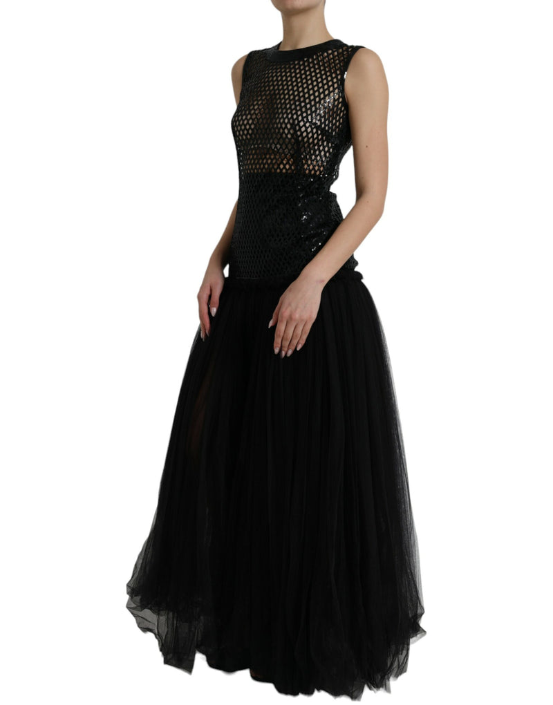 Robe de soirée sans manches en maille à sequins noirs Dolce & Gabbana