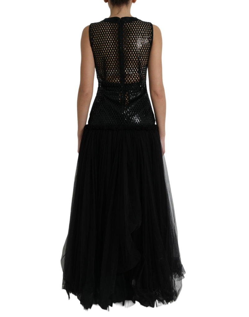 Robe de soirée sans manches en maille à sequins noirs Dolce & Gabbana
