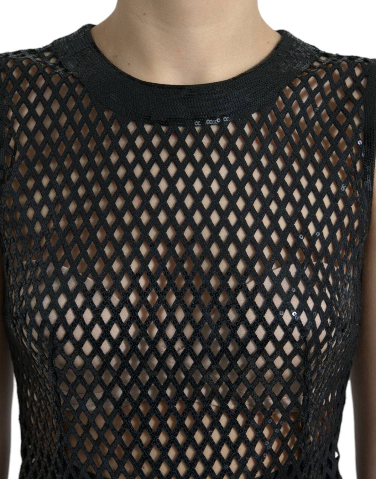 Robe de soirée sans manches en maille à sequins noirs Dolce & Gabbana