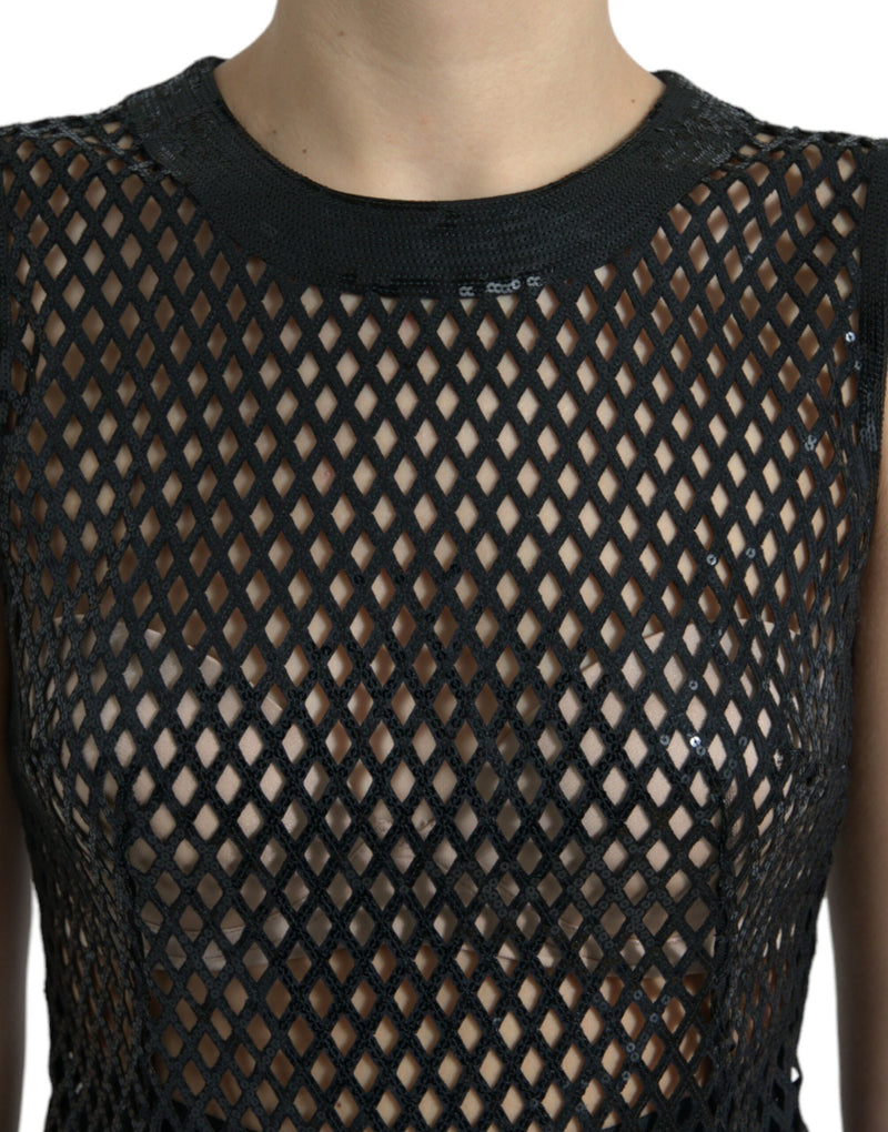 Robe de soirée sans manches en maille à sequins noirs Dolce & Gabbana