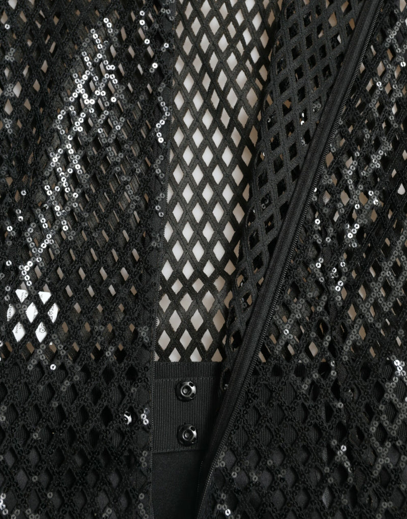 Robe de soirée sans manches en maille à sequins noirs Dolce & Gabbana