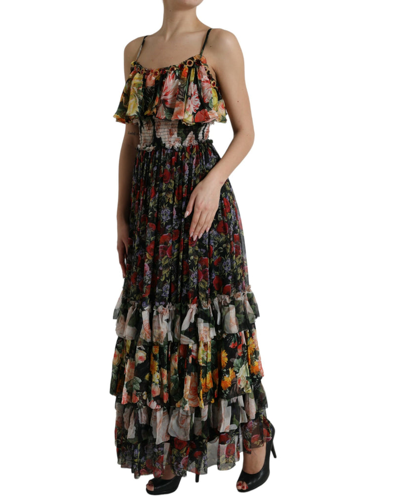 Robe Maxi Multicolore à Fleurs en Chiffon Dolce & Gabbana