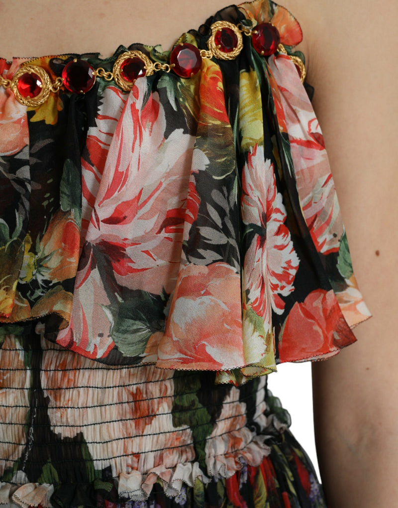 Robe Maxi Multicolore à Fleurs en Chiffon Dolce & Gabbana