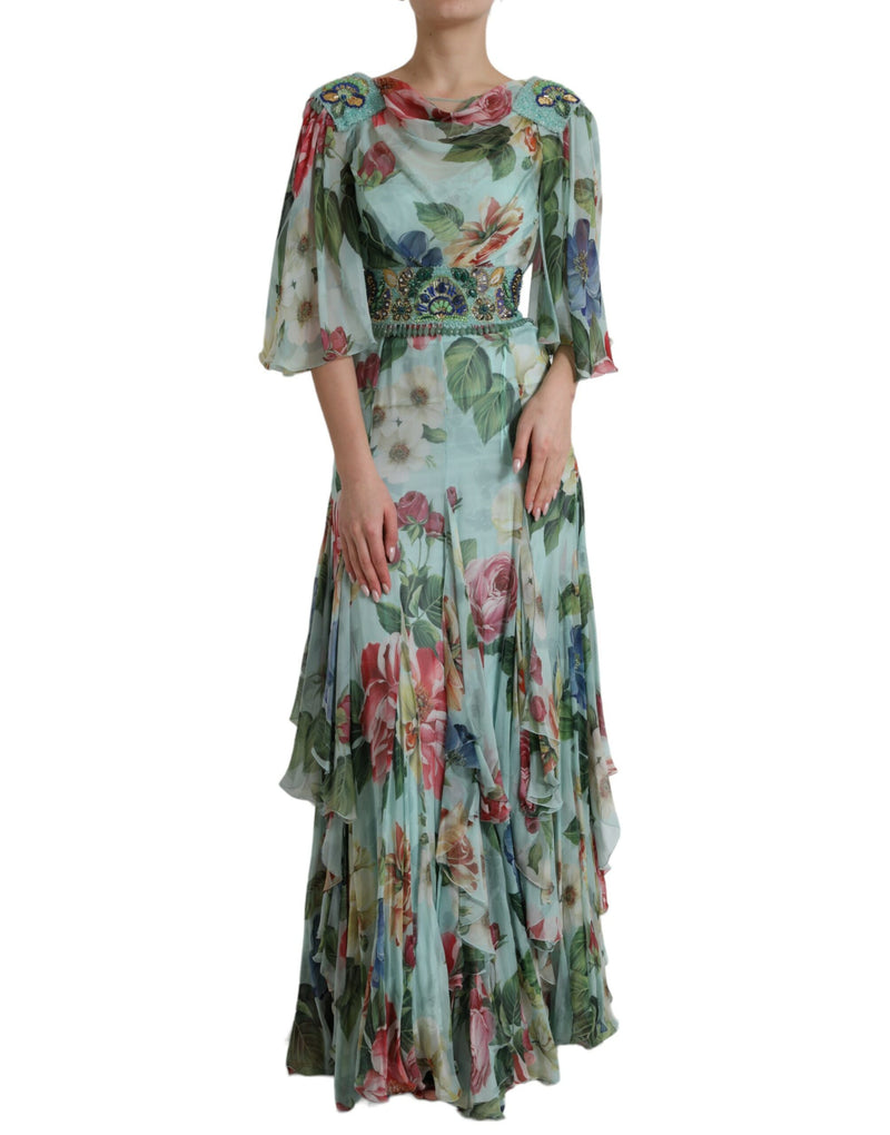 Dolce & Gabbana Robe Maxi Longue à Imprimé Floral Bleu