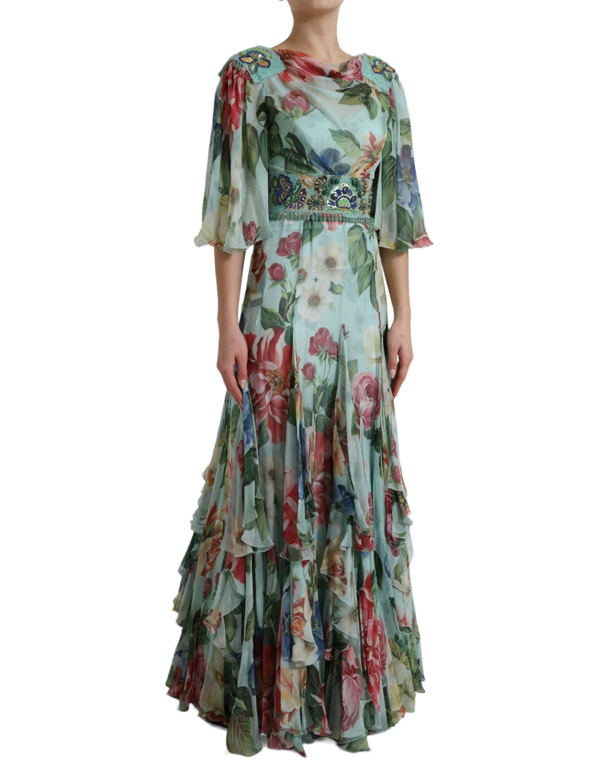 Dolce & Gabbana Robe Maxi Longue à Imprimé Floral Bleu