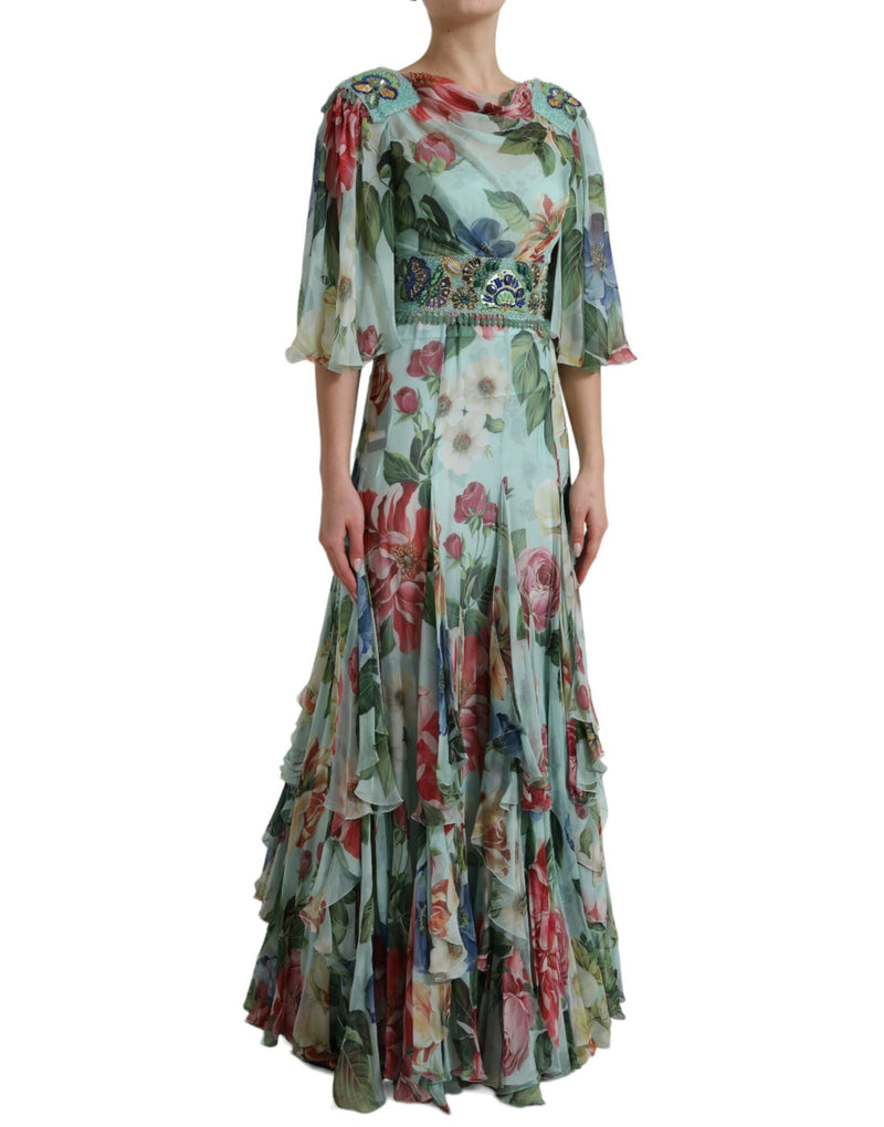 Dolce & Gabbana Robe Maxi Longue à Imprimé Floral Bleu