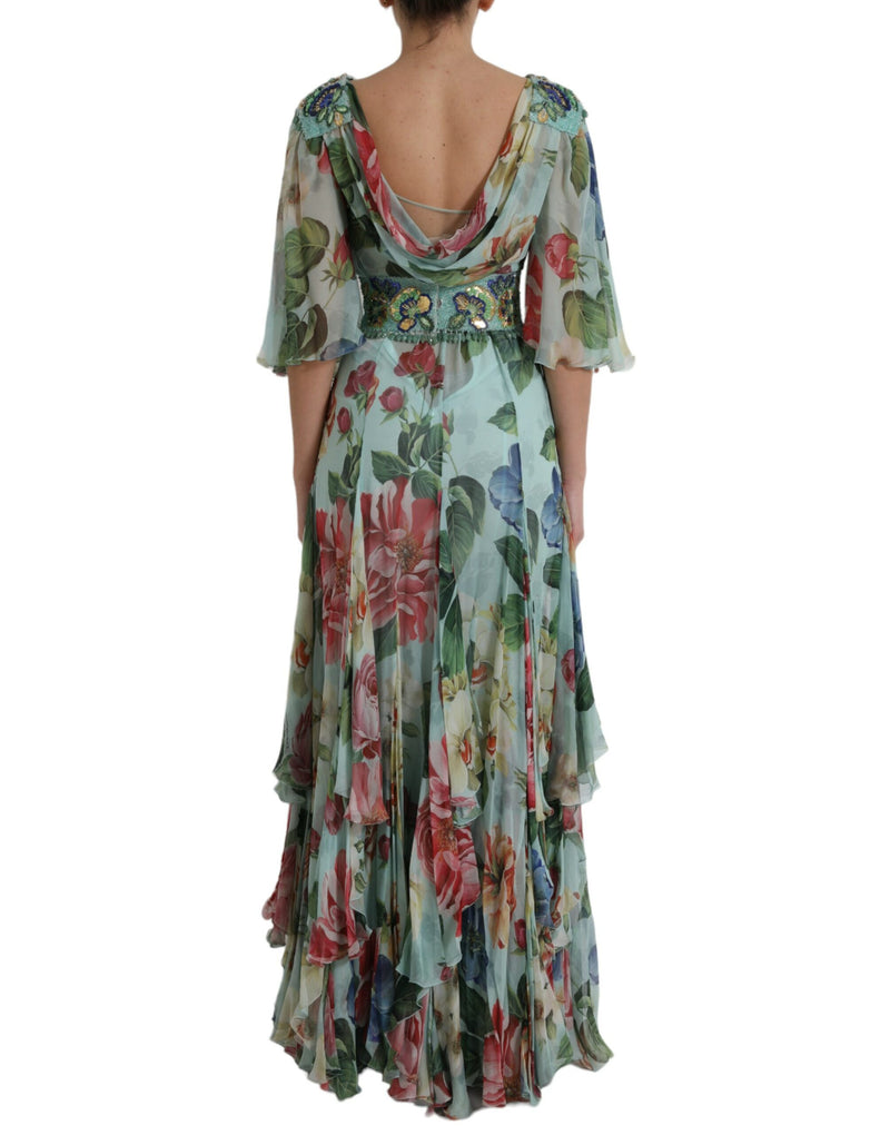 Dolce & Gabbana Robe Maxi Longue à Imprimé Floral Bleu