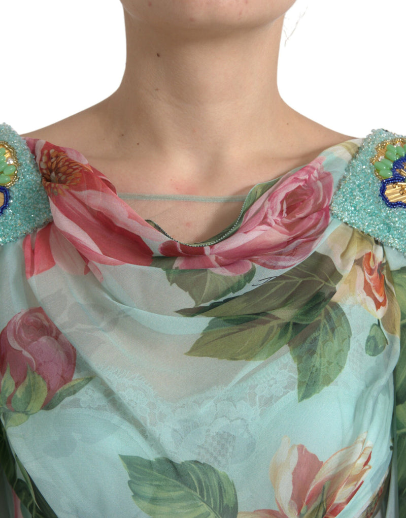 Dolce & Gabbana Robe Maxi Longue à Imprimé Floral Bleu