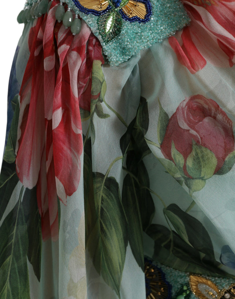 Dolce & Gabbana Robe Maxi Longue à Imprimé Floral Bleu
