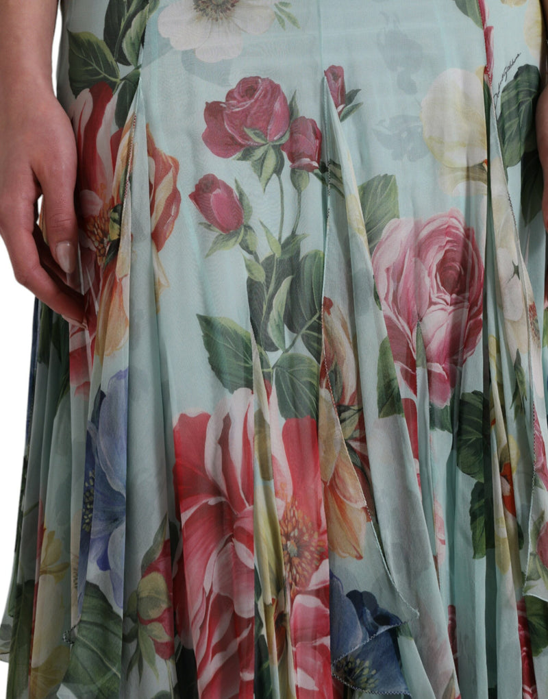 Dolce & Gabbana Robe Maxi Longue à Imprimé Floral Bleu