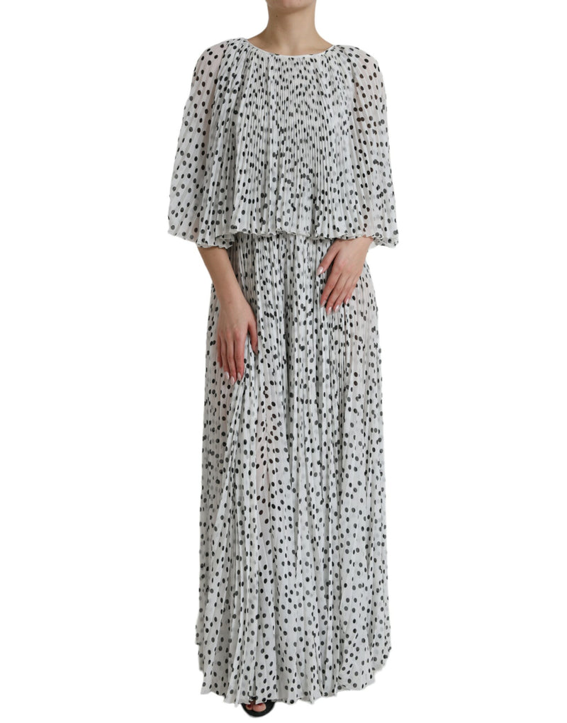 Robe Maxi Plissée A-line à Pois Blanc Dolce & Gabbana