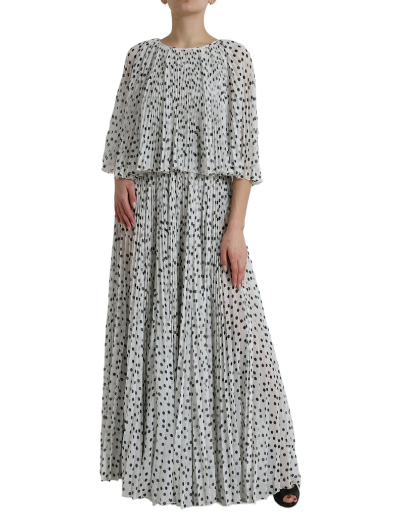 Robe Maxi Plissée A-line à Pois Blanc Dolce & Gabbana