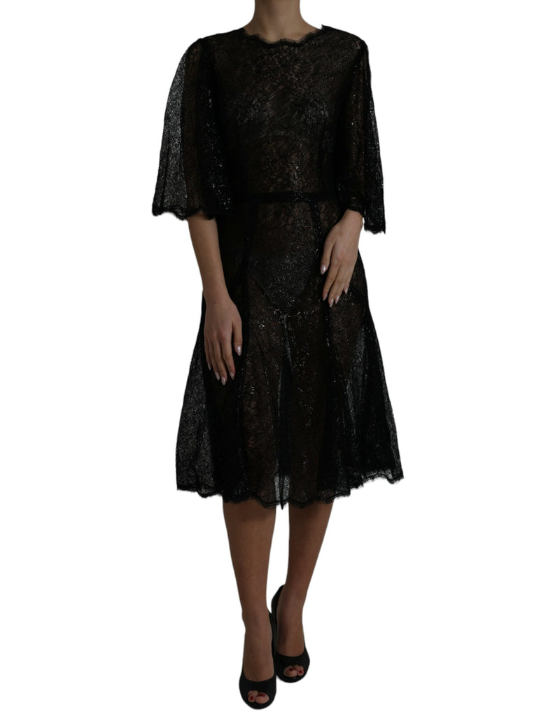 Robe Midi A-line en Dentelle Florale Noire Dolce & Gabbana