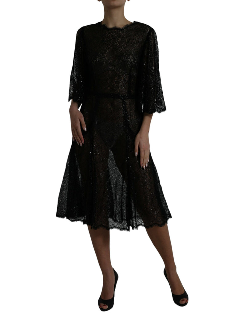 Robe Midi A-line en Dentelle Florale Noire Dolce & Gabbana