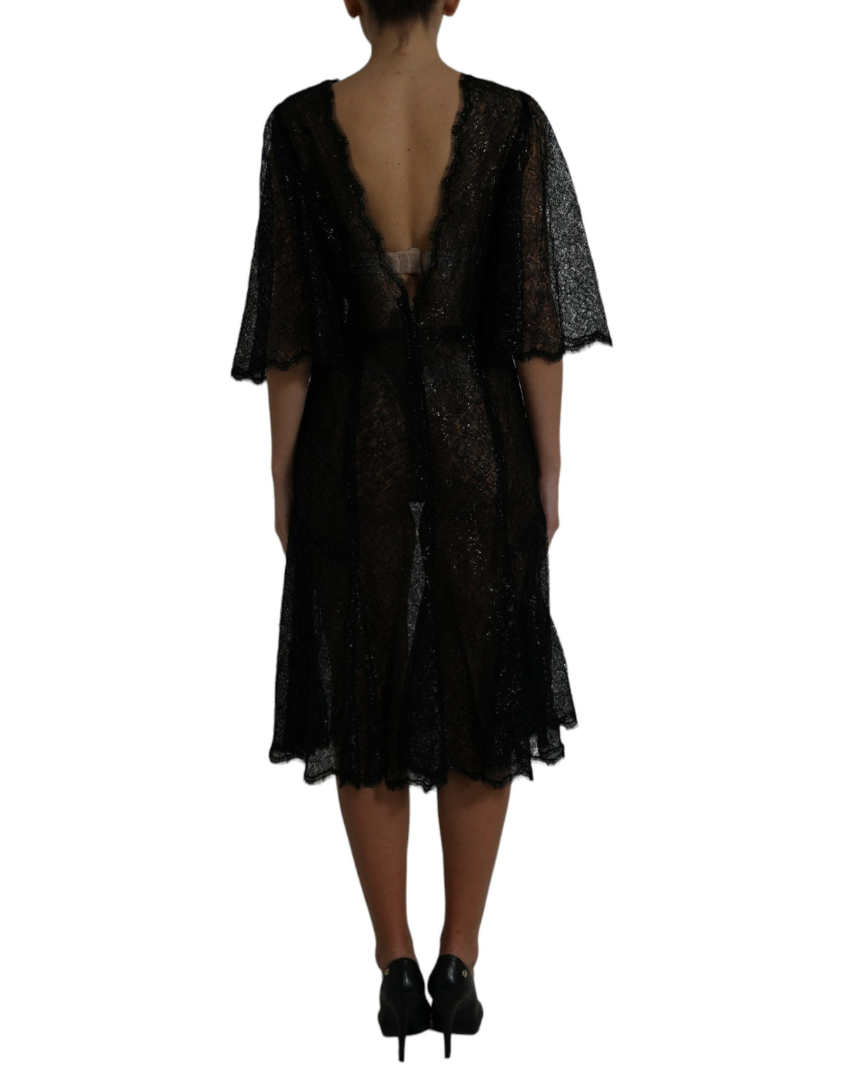 Robe Midi A-line en Dentelle Florale Noire Dolce & Gabbana