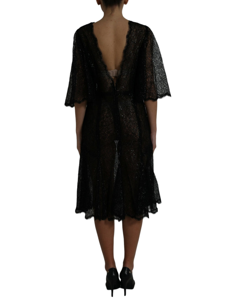 Robe Midi A-line en Dentelle Florale Noire Dolce & Gabbana