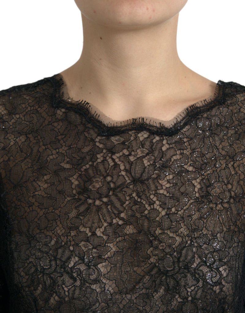 Robe Midi A-line en Dentelle Florale Noire Dolce & Gabbana