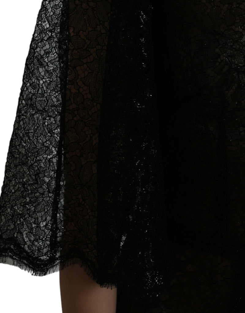 Robe Midi A-line en Dentelle Florale Noire Dolce & Gabbana
