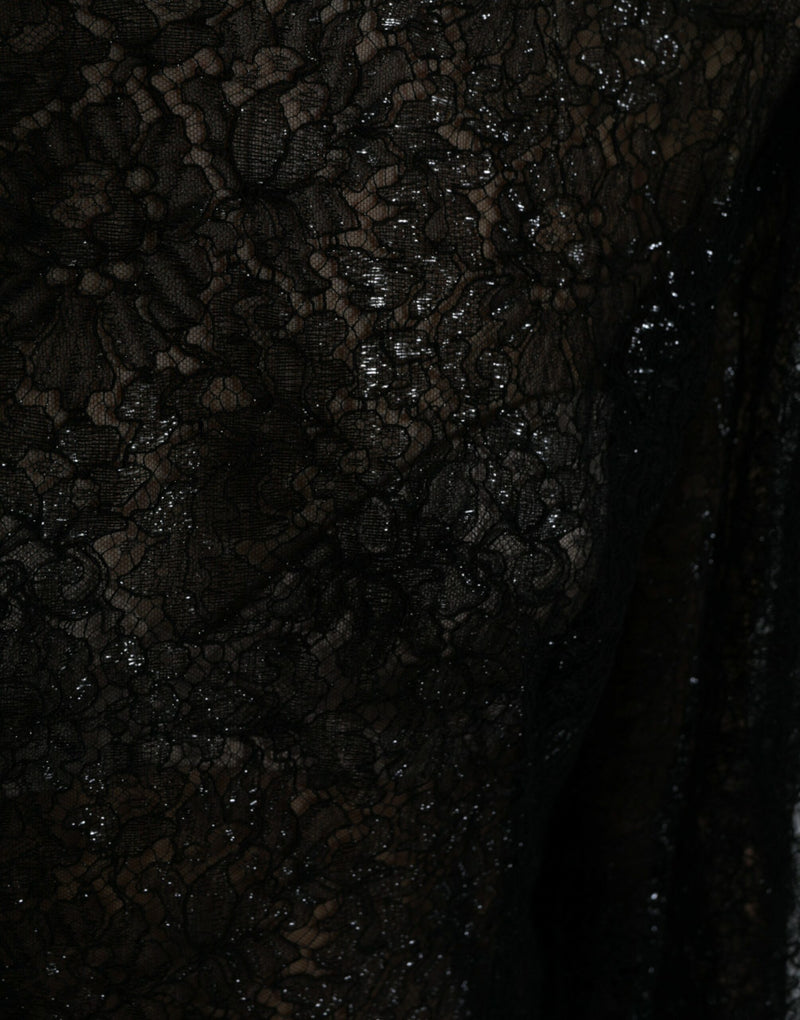 Robe Midi A-line en Dentelle Florale Noire Dolce & Gabbana