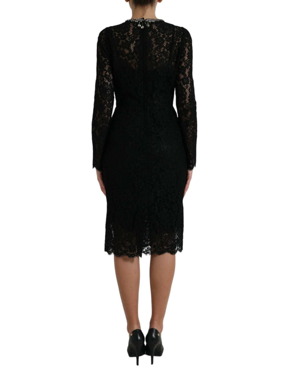 Robe fourreau en dentelle noire ornée de cristaux Dolce & Gabbana