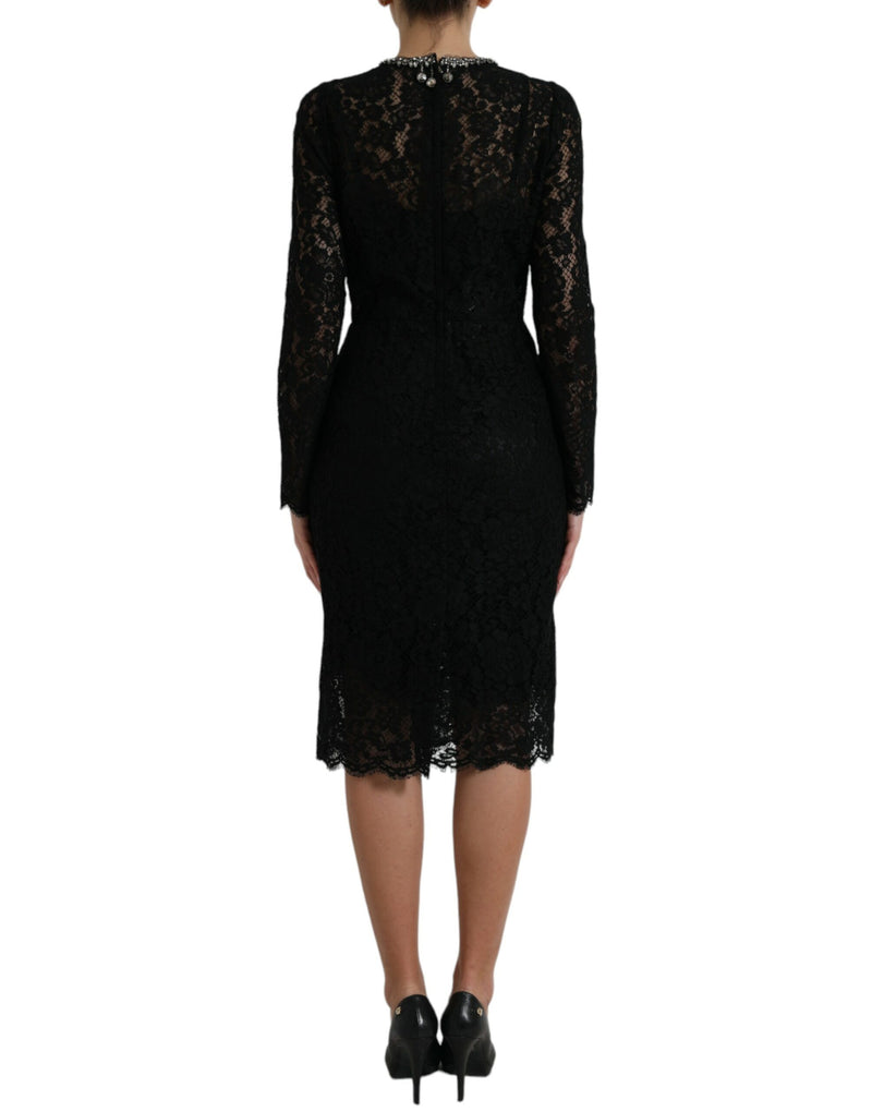 Robe fourreau en dentelle noire ornée de cristaux Dolce & Gabbana