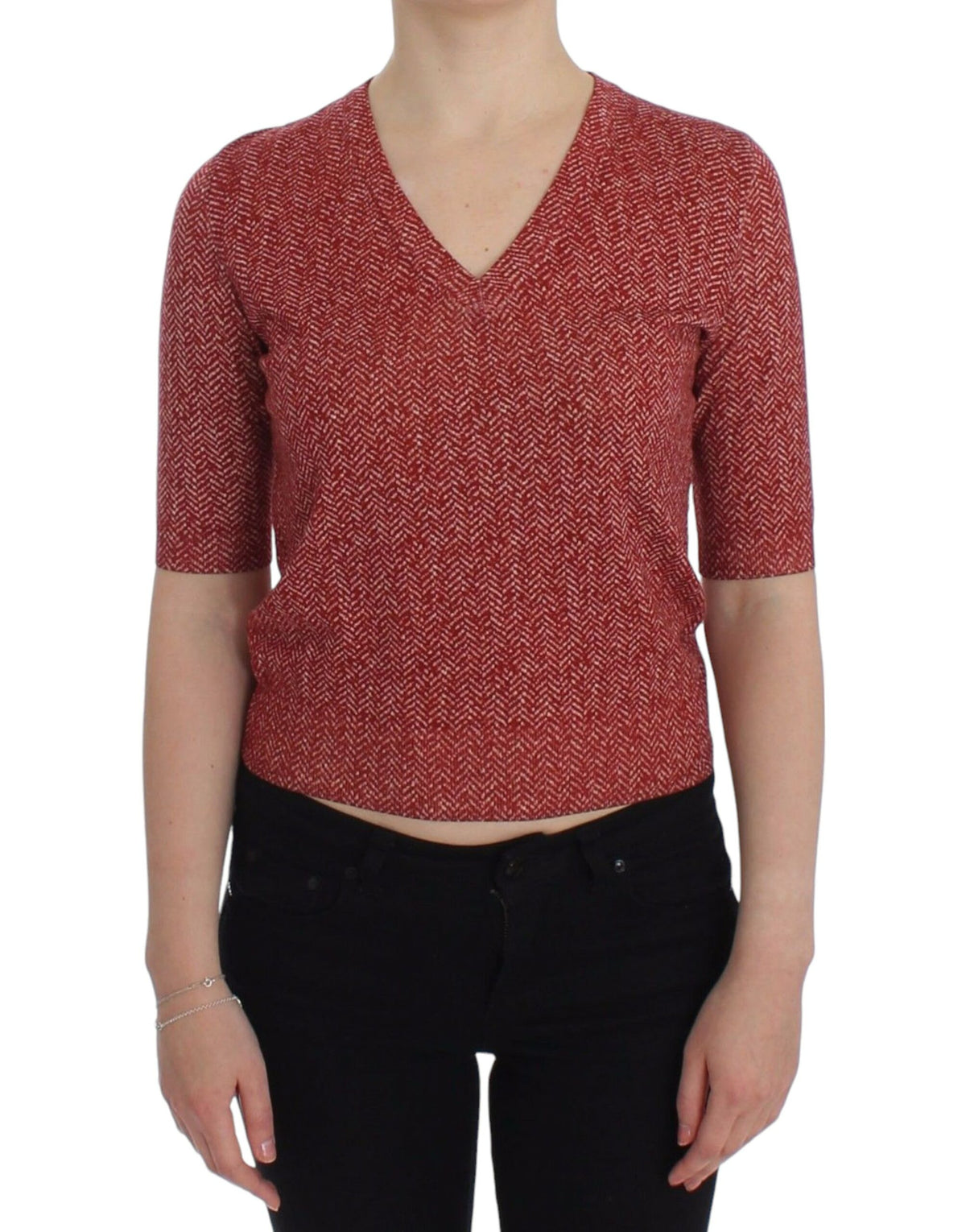 Pull en tweed rouge à manches courtes Dolce &amp; Gabbana