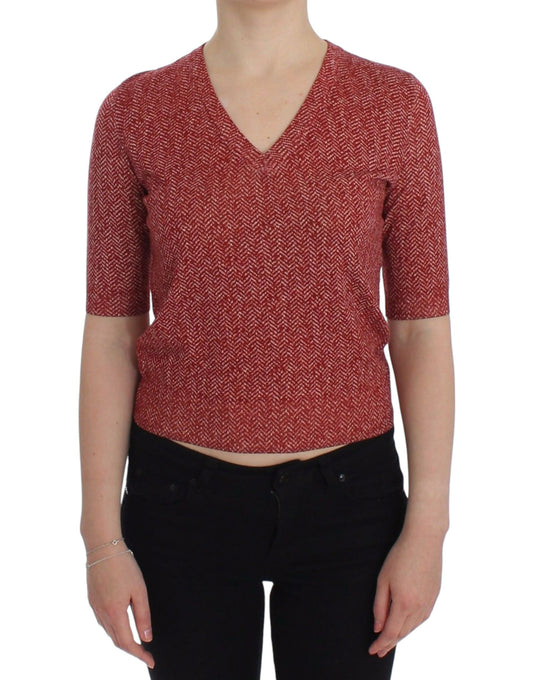Dolce & Gabbana rode wollen tweed trui met korte mouwen