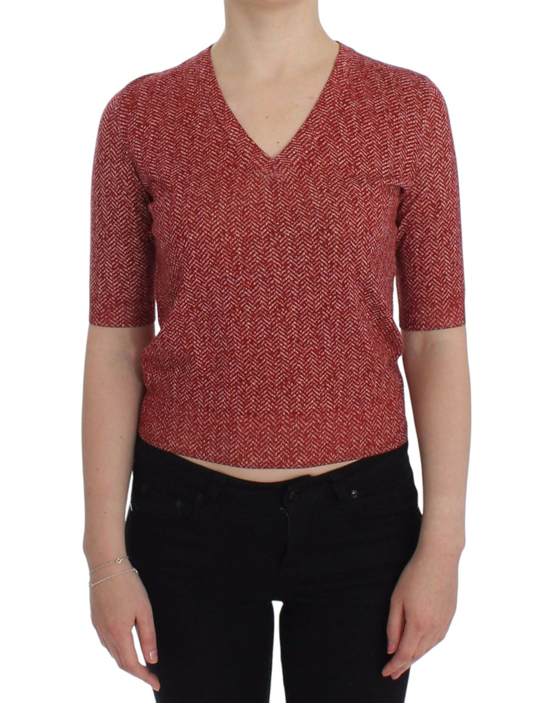 Pull en tweed rouge à manches courtes Dolce &amp; Gabbana