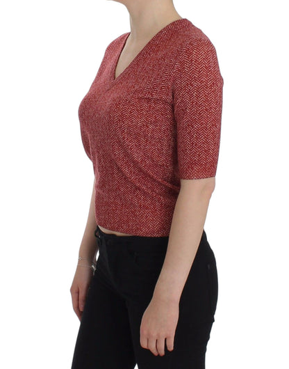 Dolce & Gabbana rode wollen tweed trui met korte mouwen
