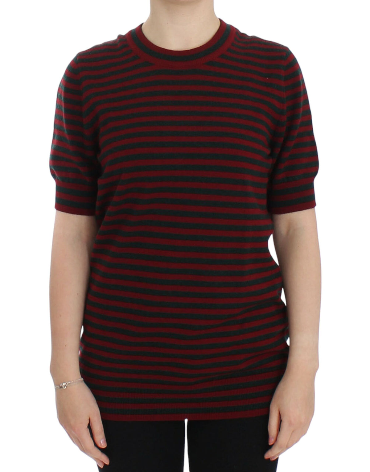 Pull en cachemire à manches courtes rouge et gris de Dolce &amp; Gabbana