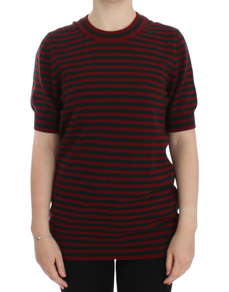 Pull en cachemire à manches courtes rouge et gris de Dolce &amp; Gabbana