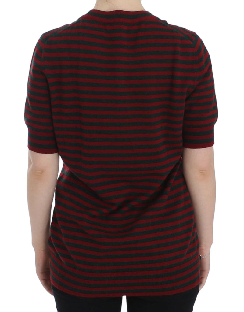 Pull en cachemire à manches courtes rouge et gris de Dolce &amp; Gabbana