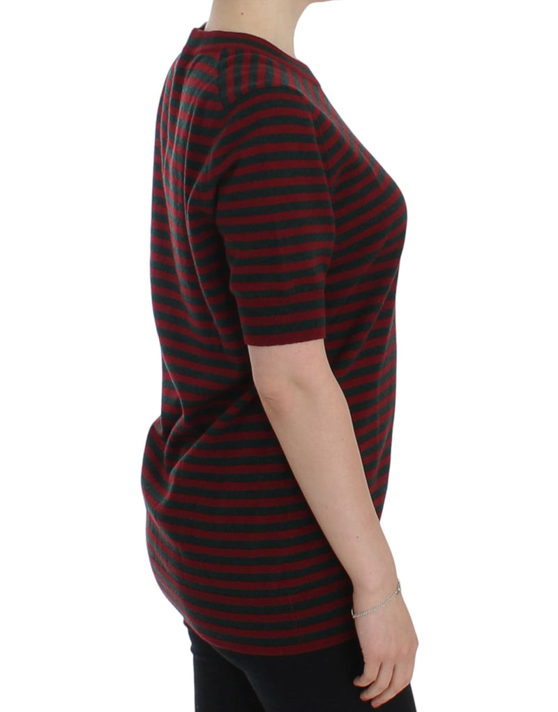 Pull en cachemire à manches courtes rouge et gris de Dolce &amp; Gabbana