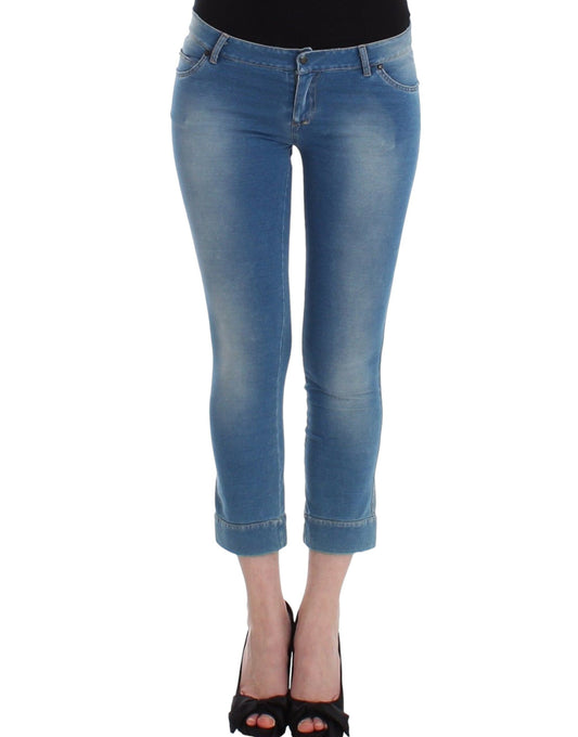 Ermanno Scervino strandkleding, blauwe jeans, capri broek, cropped.