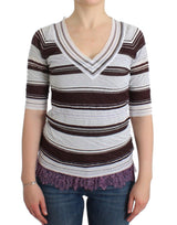Pull en dentelle rayé à manches courtes et col en V d'Ermanno Scervino