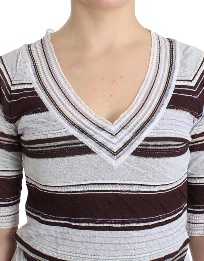 Pull en dentelle rayé à manches courtes et col en V d'Ermanno Scervino