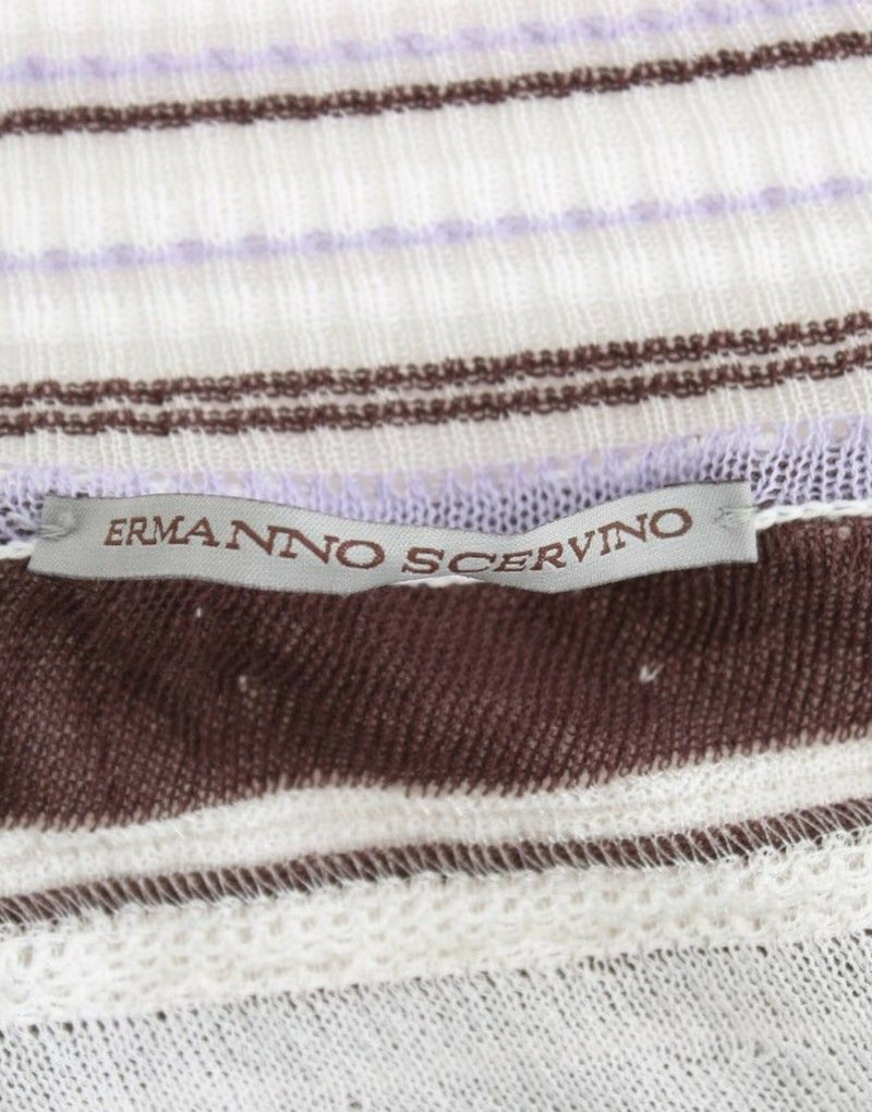 Pull en dentelle rayé à manches courtes et col en V d'Ermanno Scervino