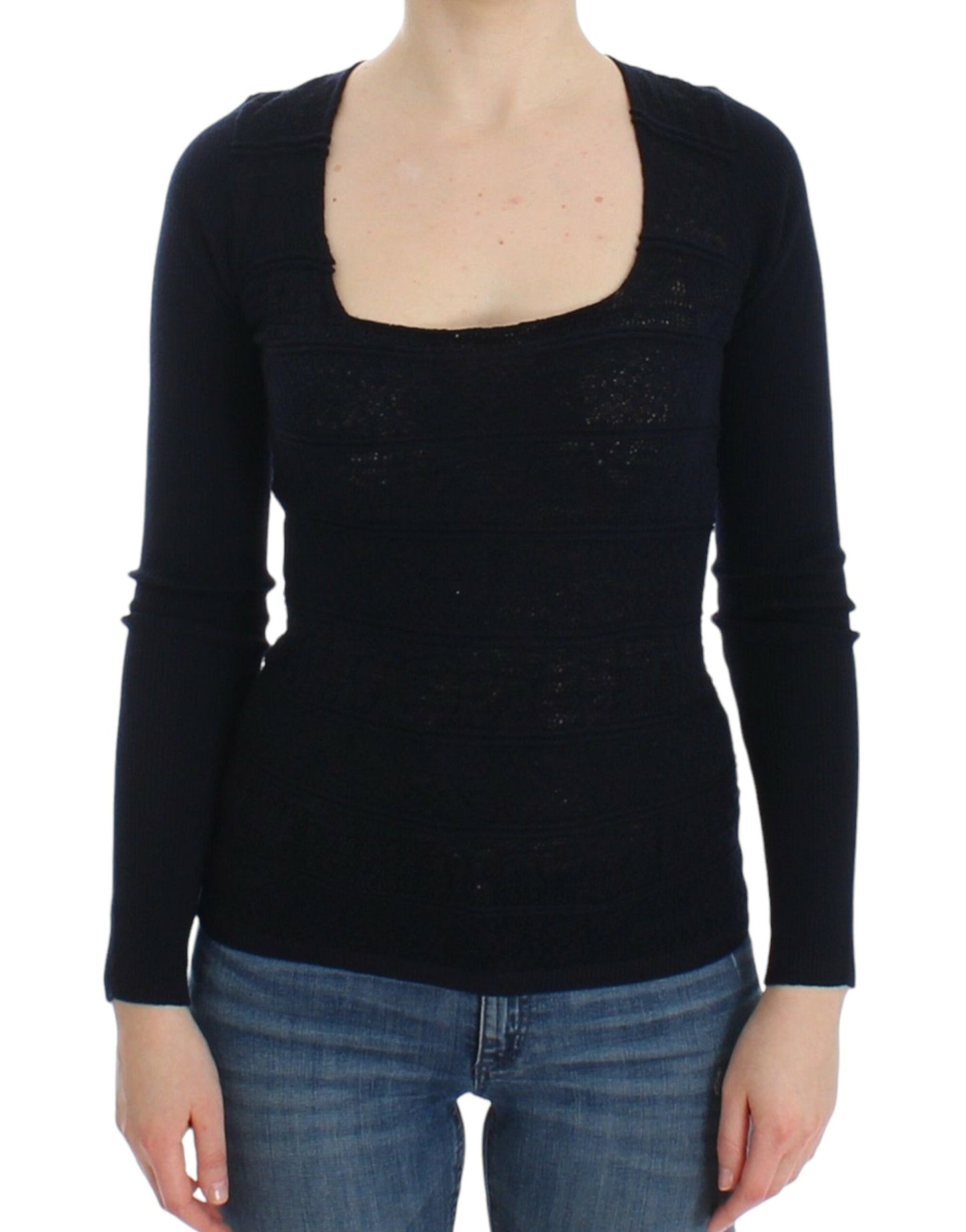 Ermanno Scervino Blauwe gebreide stretch wollen trui