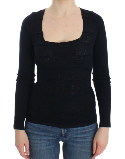 Ermanno Scervino Blauwe gebreide stretch wollen trui