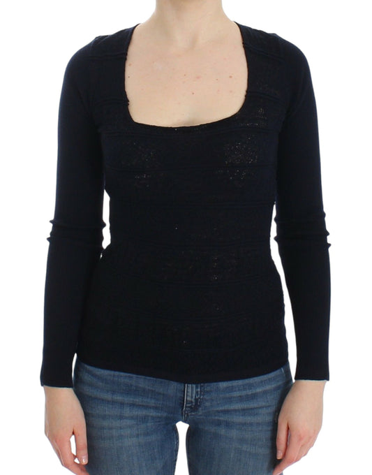 Ermanno Scervino Blauwe gebreide stretch wollen trui