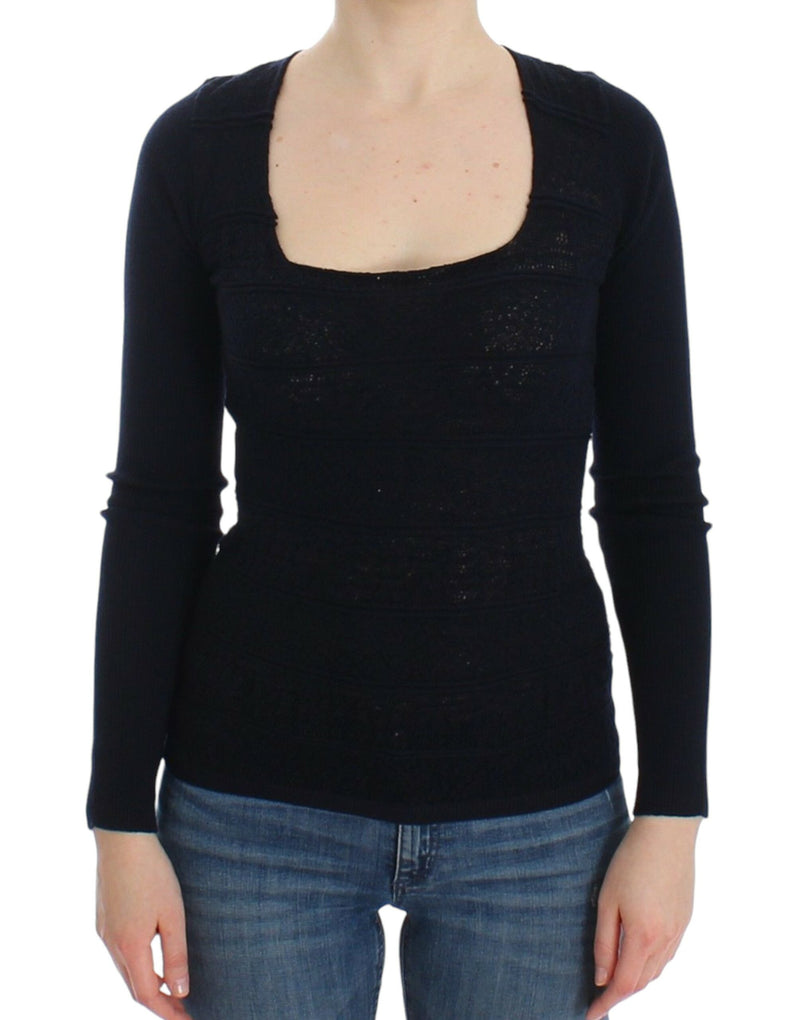Pull en laine extensible bleu à maille d'Ermanno Scervino