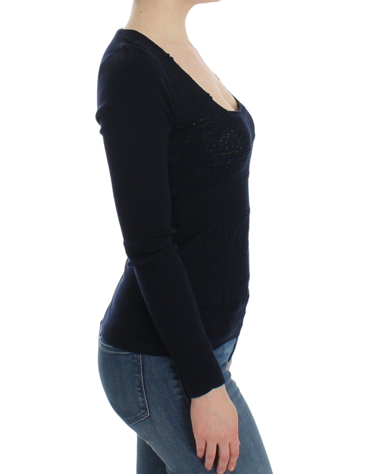 Pull en laine extensible bleu à maille d'Ermanno Scervino
