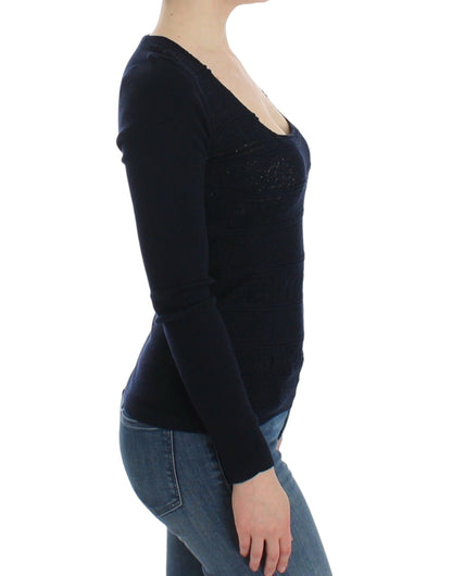 Ermanno Scervino Blauwe gebreide stretch wollen trui